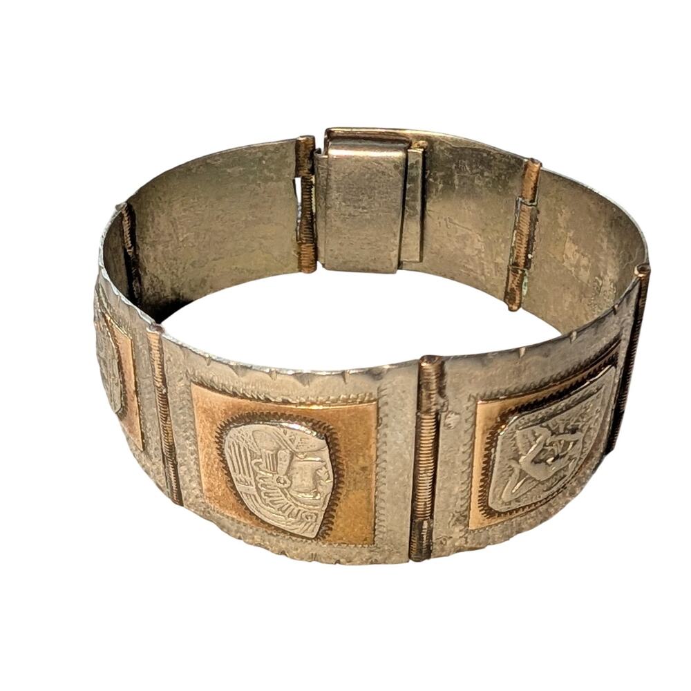 Taxco Sterling Silver Panel Bracelet Mixed Metal Embossed Mexican Artisan 7.5 in - Picture 14 of 14